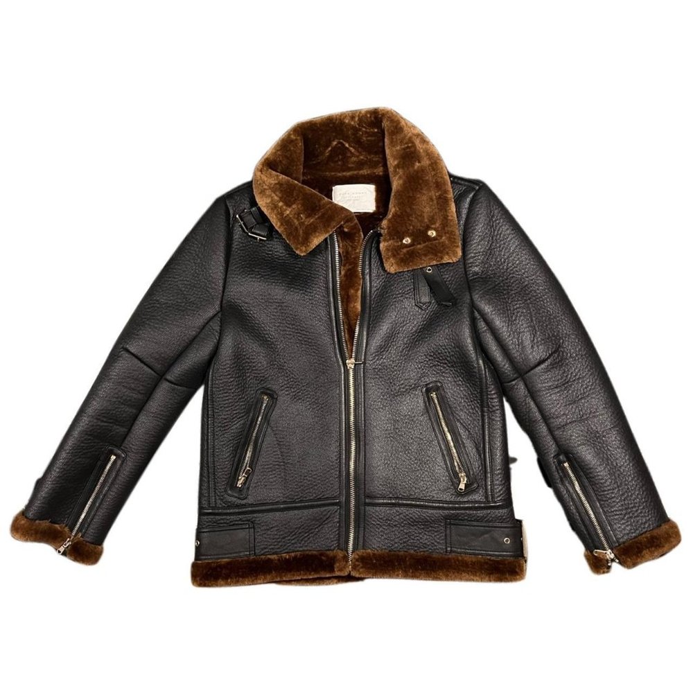 Zara faux leather and brown fur leather jacket